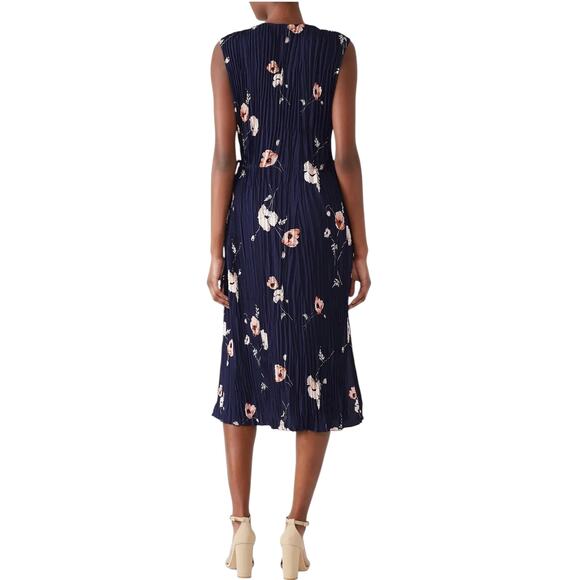 Vince Tossed Poppy V-Neck Pleated Midi Dress Size Large Effortlessly Chic Modern - Picture 4 of 16